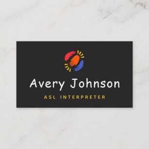 Colourful Hand ASL Instructor Sign Language Teache Business Card