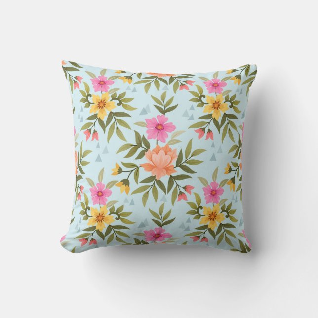 Colourful Hand Draw Flowers Cushion (Front)