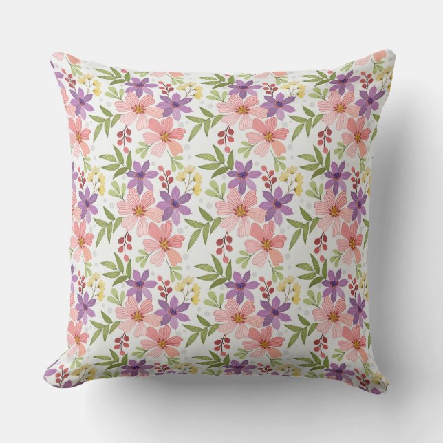 Colourful Hand Draw Flowers Seamless Pattern-1 Cushion (Front)