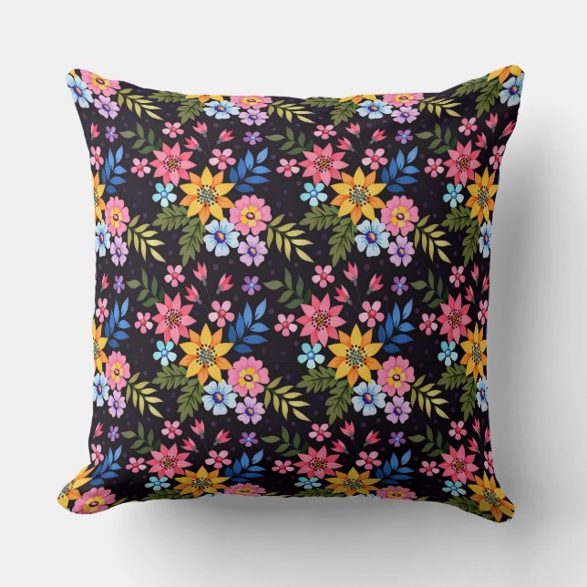 Colourful Hand Draw Flowers Seamless Pattern-5 Cushion (Front)
