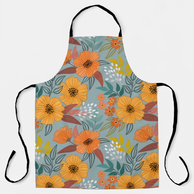 Colourful hand draw flowers seamless pattern apron (Front)