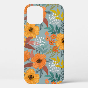 Colourful hand draw flowers seamless pattern iPhone 12 case