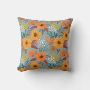 Colourful hand draw flowers seamless pattern cushion