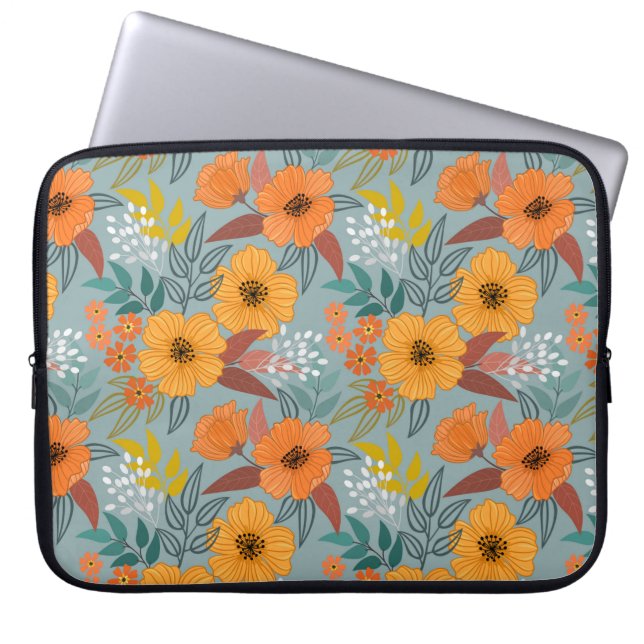 Colourful hand draw flowers seamless pattern laptop sleeve (Front)