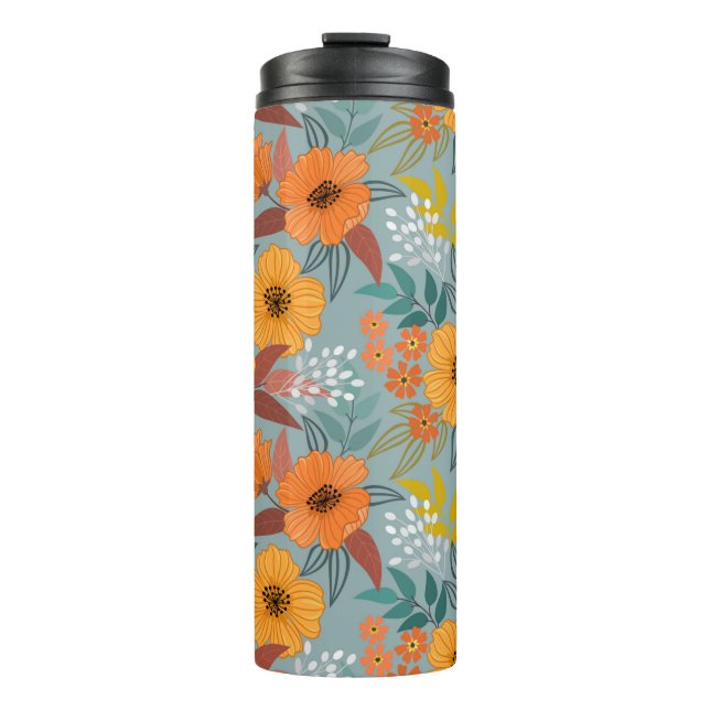 Colourful hand draw flowers seamless pattern thermal tumbler (Front)