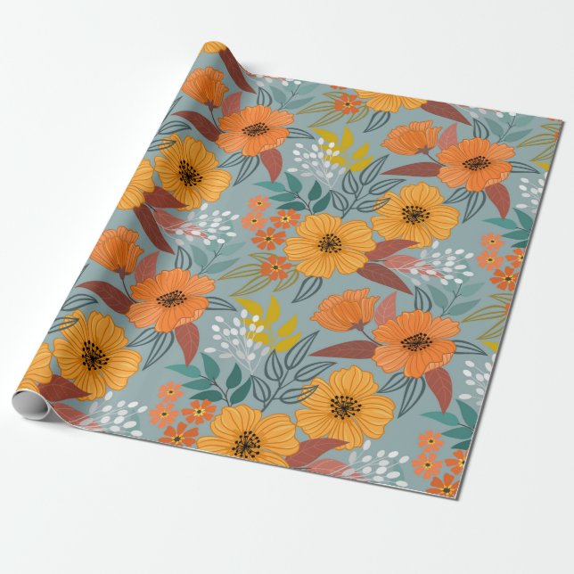 Colourful hand draw flowers seamless pattern wrapping paper (Unrolled)