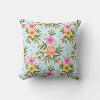 Colourful Hand Draw Flowers Throw Pillow