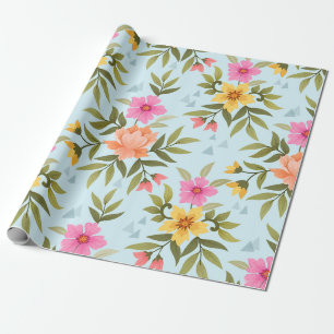 Colourful Hand Draw Flowers  Wrapping Paper