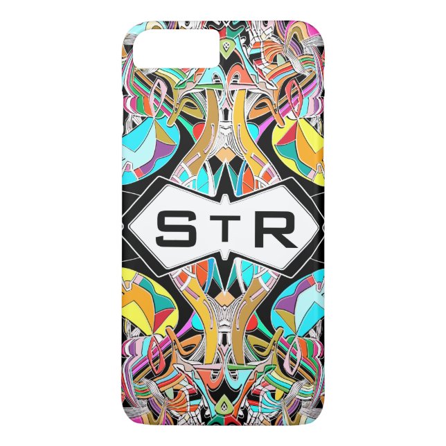 Colourful Hand Drawn Abstract I Monogram Initials Case-Mate iPhone Case (Back)