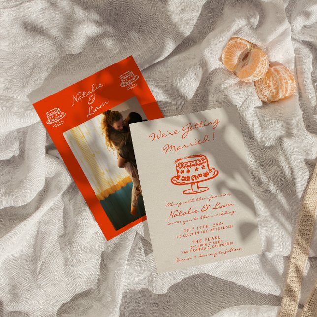 Colourful Hand Drawn Cake Retro Photo Fun Wedding Invitation (Creator Uploaded)