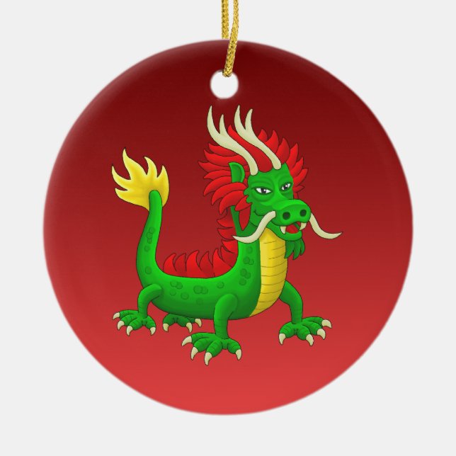 Colourful Hand Drawn Chinese Dragon Ceramic Ornament (Front)