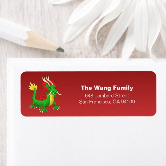 Colourful Hand Drawn Chinese Dragon Return Address Label (Insitu)