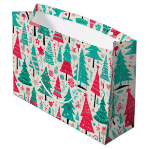 Colourful Hand Drawn Christmas Tree Pattern Large Gift Bag