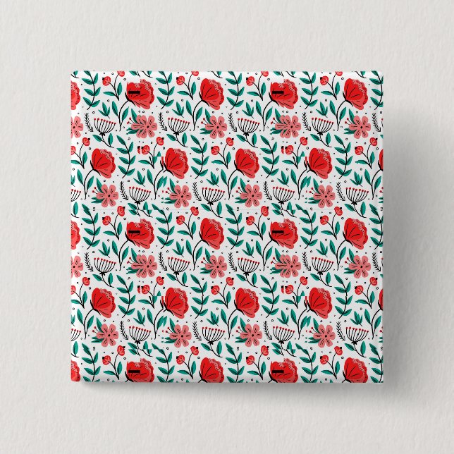 Colourful Hand Drawn Floral Pattern. 15 Cm Square Badge (Front)