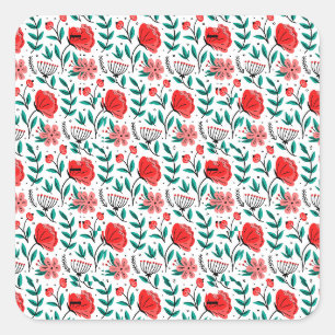 Colourful Hand Drawn Floral Pattern. Square Sticker