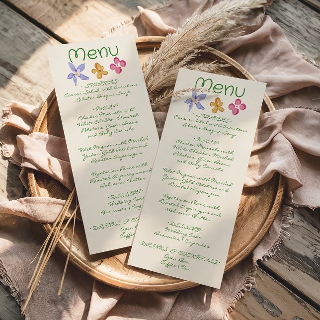 Colourful Hand Drawn Floral Spring Wedding Menu  (Creator Uploaded)