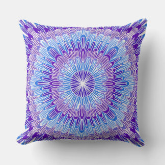 Colourful Hand-Drawn Flower Mandala Throw Pillow