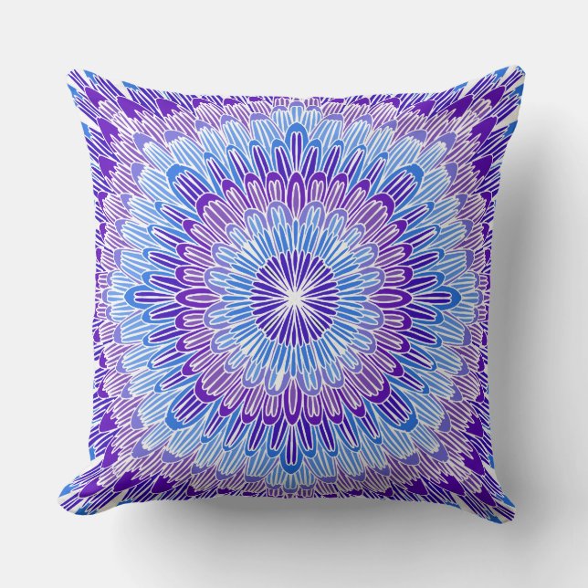 Colourful Hand-Drawn Flower Mandala  Throw Pillow (Front)