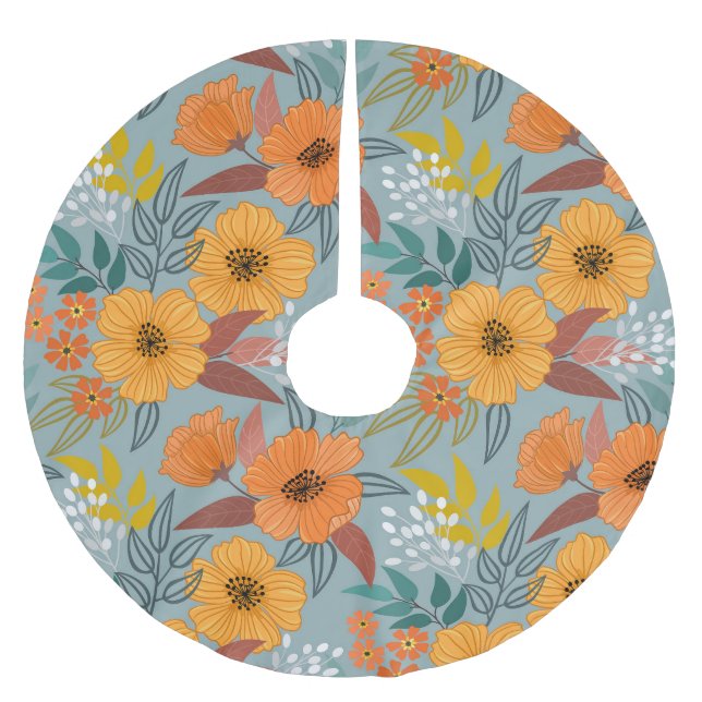 Colourful Hand Drawn Flowers Pattern Brushed Polyester Tree Skirt (Front)