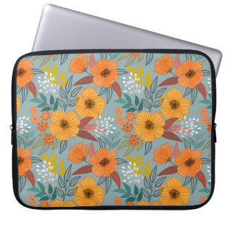 Colourful Hand Drawn Flowers Pattern Laptop Sleeve