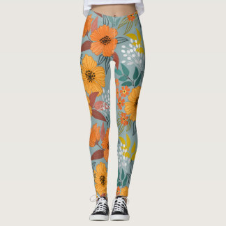 Colourful Hand Drawn Flowers Pattern Leggings