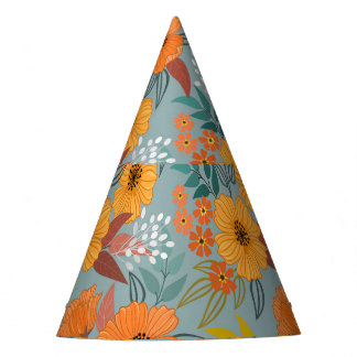 Colourful Hand Drawn Flowers Pattern Party Hat