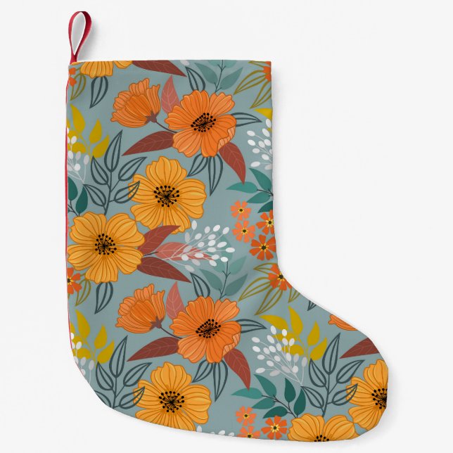 Colourful Hand Drawn Flowers Pattern Small Christmas Stocking (Front)