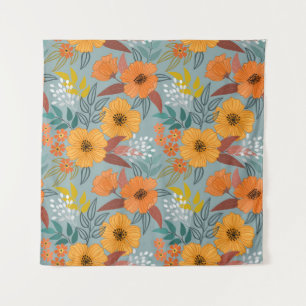 Colourful Hand Drawn Flowers Pattern Tapestry