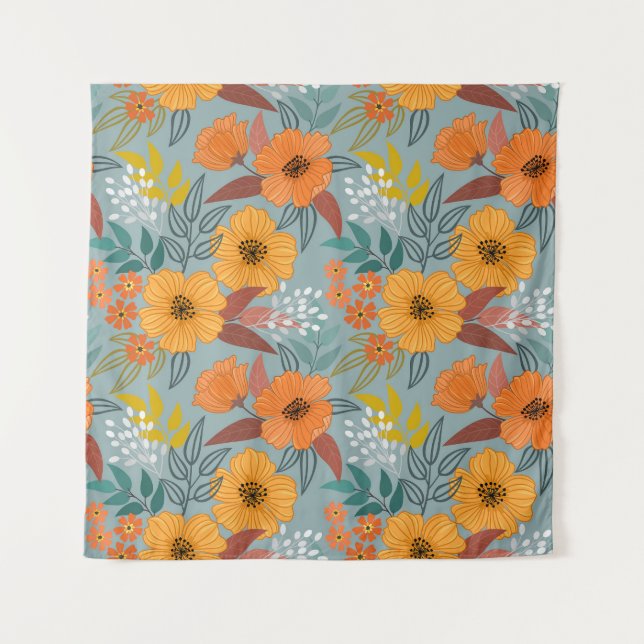 Colourful Hand Drawn Flowers Pattern Tapestry (Front)