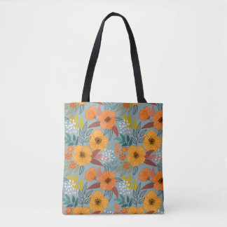 Colourful Hand Drawn Flowers Pattern Tote Bag