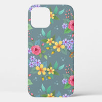 Colourful hand drawn flowers pattern vintage desig