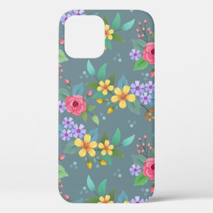 Colourful hand drawn flowers pattern vintage desig iPhone 12 case