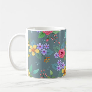 Colourful hand drawn flowers pattern vintage desig coffee mug