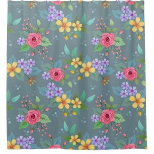 Colourful hand drawn flowers pattern vintage desig shower curtain