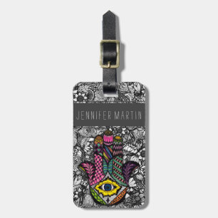 Colourful Hand Drawn Hamsa Hand an Floral Drawings Luggage Tag