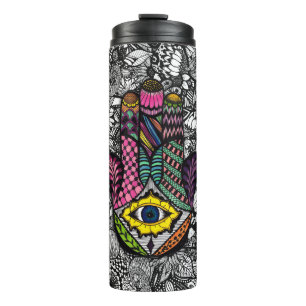 Colourful Hand Drawn Hamsa Hand an Floral Drawings Thermal Tumbler