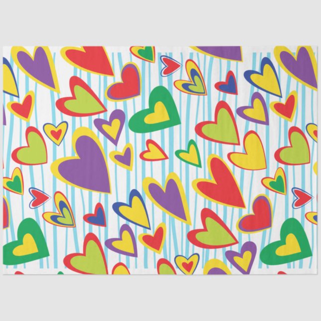 Colourful Hand Drawn Hearts Tissue Paper (Front)
