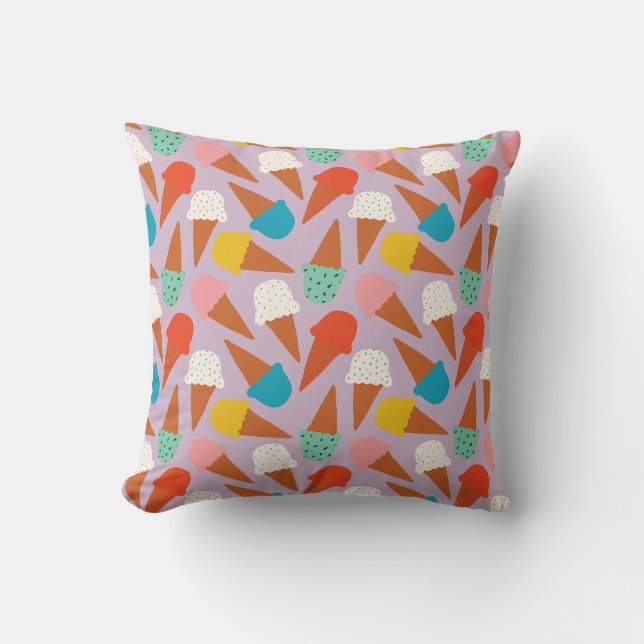 Colourful Hand-Drawn Ice Cream Cone Pattern  Cushion (Front)