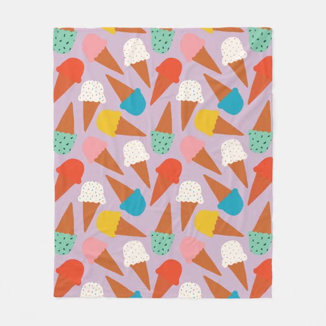 Colourful Hand-Drawn Ice Cream Cone Pattern  Fleece Blanket (Front)