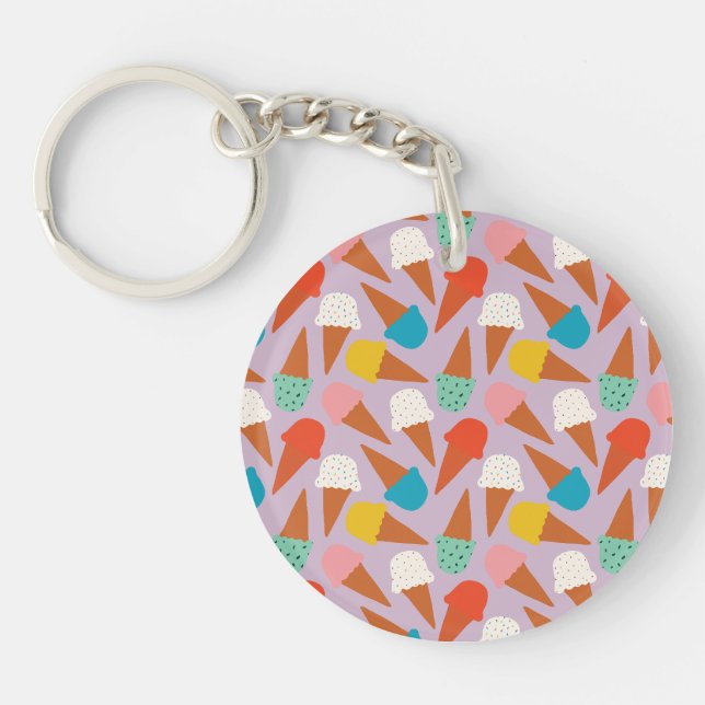 Colourful Hand-Drawn Ice Cream Cone Pattern  Key Ring (Front)