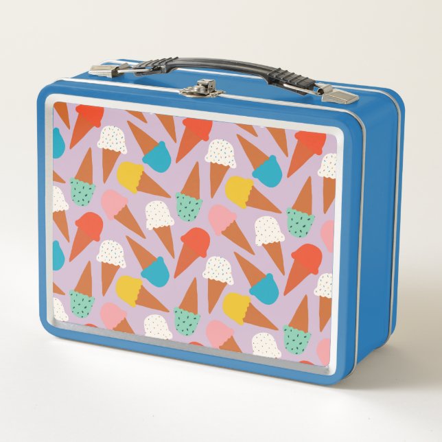 Colourful Hand-Drawn Ice Cream Cone Pattern  Metal Lunch Box (Front)