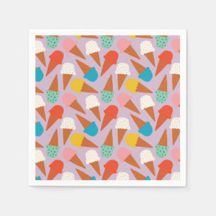 Colourful Hand-Drawn Ice Cream Cone Pattern Napkin
