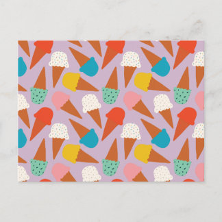 Colourful Hand-Drawn Ice Cream Cone Pattern  Postcard