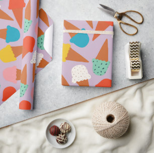 Colourful Hand-Drawn Ice Cream Cone Pattern Wrapping Paper