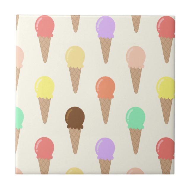 Colourful Hand Drawn Ice Cream Pattern Ceramic Tile (Front)