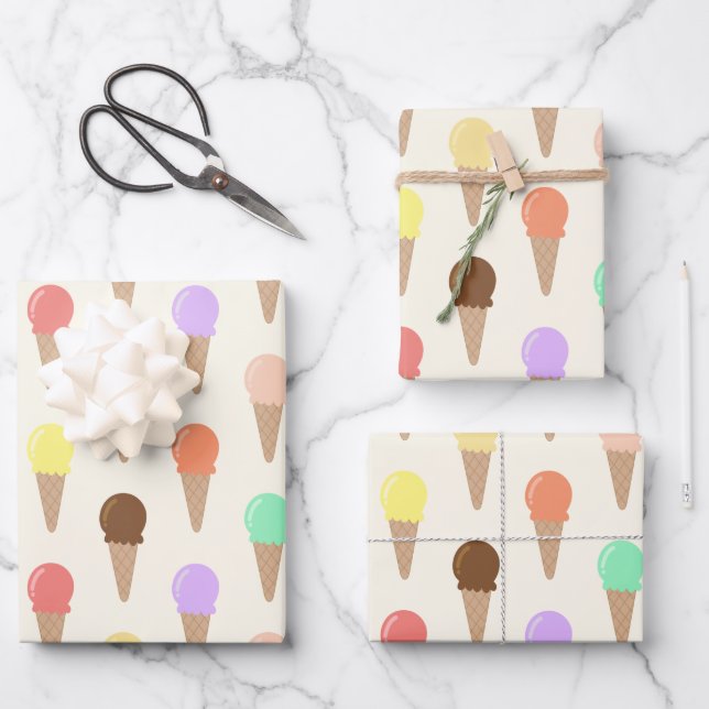 Colourful Hand Drawn Ice Cream Pattern Wrapping Paper Sheet (Front)