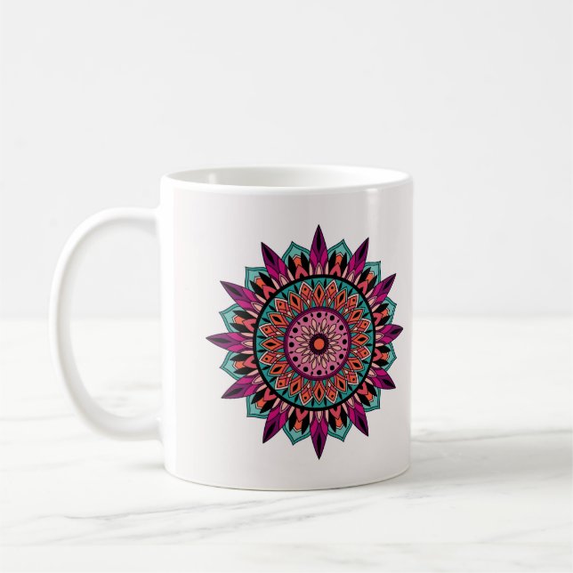 Colourful Hand Drawn Mandala Pattern Coffee Mug (Left)