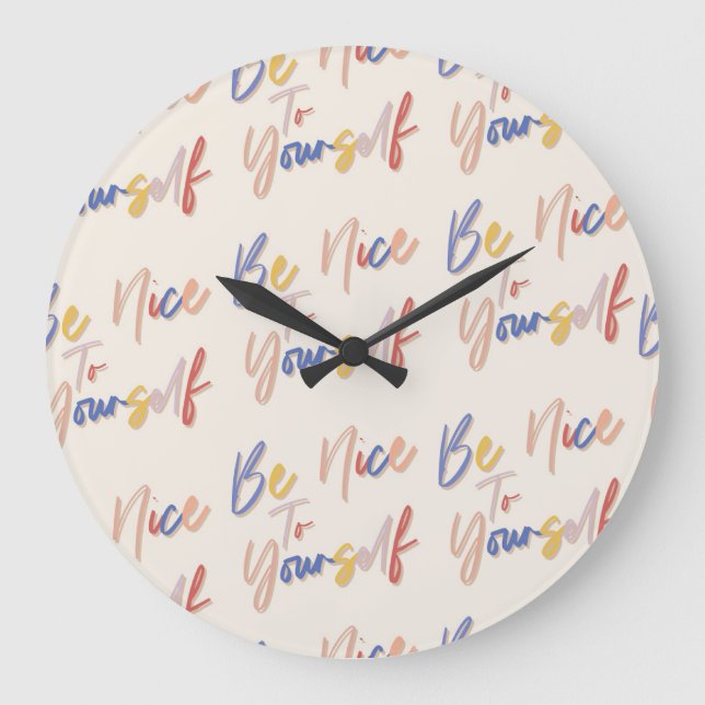 Colourful Hand Drawn Motivational Pattern Large Clock (Front)