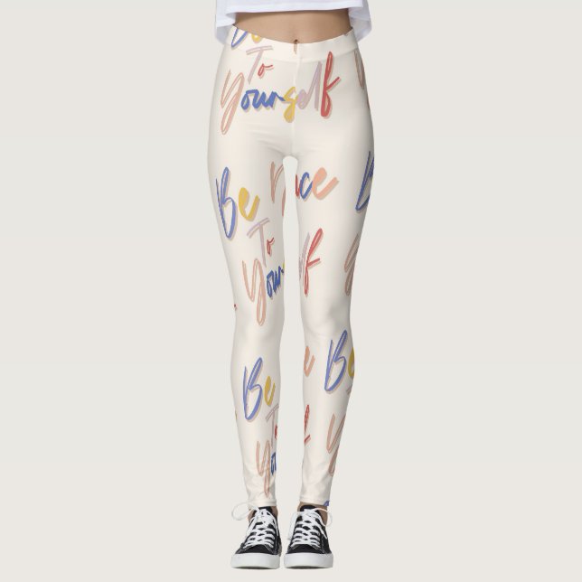Colourful Hand Drawn Motivational Pattern Leggings (Front)