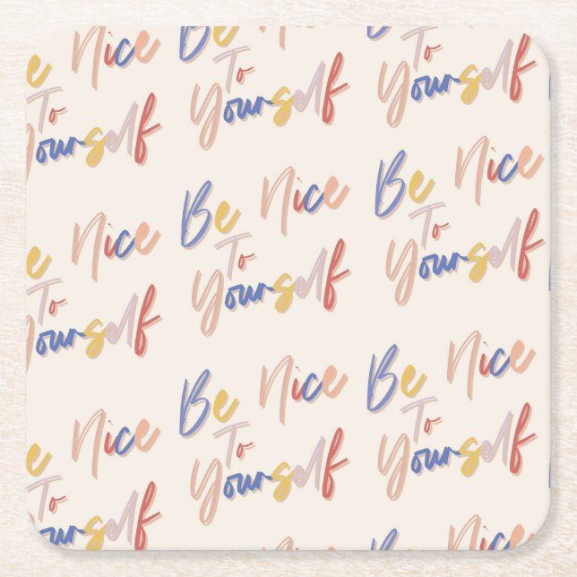 Colourful Hand Drawn Motivational Pattern Square Paper Coaster (Front)